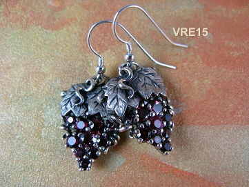 Grape Cluster Earrings with Rhodolite Garnet Fruit