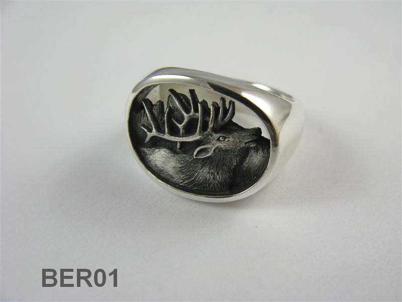 Bugling Elk Signet Style Ring in Silver