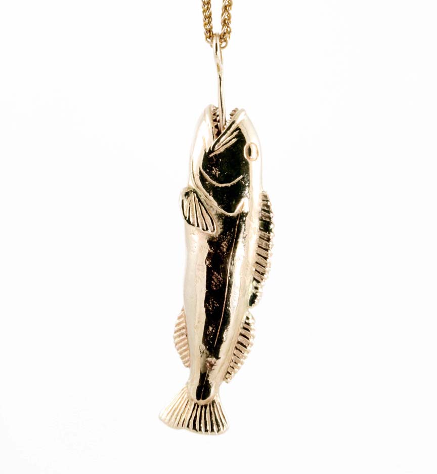 Large 3-Dimensional Ling Cod Pendant in Gold